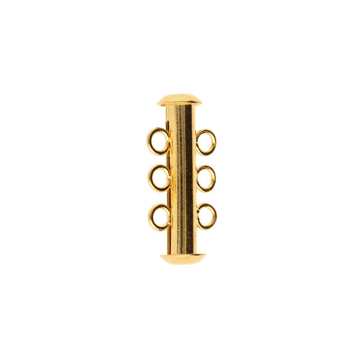 22mm 3 Ring Magnetic Slide Tube Clasp - Gold Plated - 4 Pack