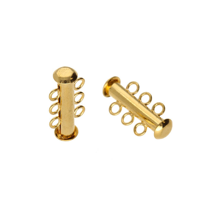 22mm 3 Ring Magnetic Slide Tube Clasp - Gold Plated - 4 Pack