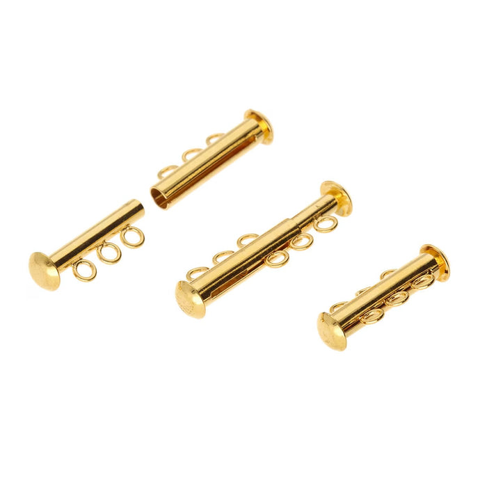 22mm 3 Ring Magnetic Slide Tube Clasp - Gold Plated - 4 Pack