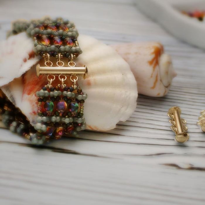 22mm 3 Ring Magnetic Slide Tube Clasp - Gold Plated - 4 Pack