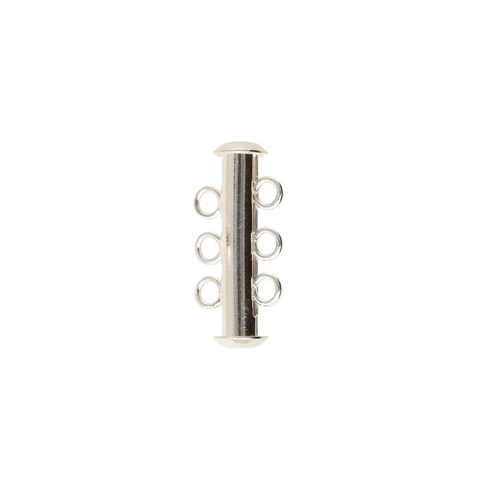 22mm 3 Ring Magnetic Slide Tube Clasp - Silver Plated - 4 Pack