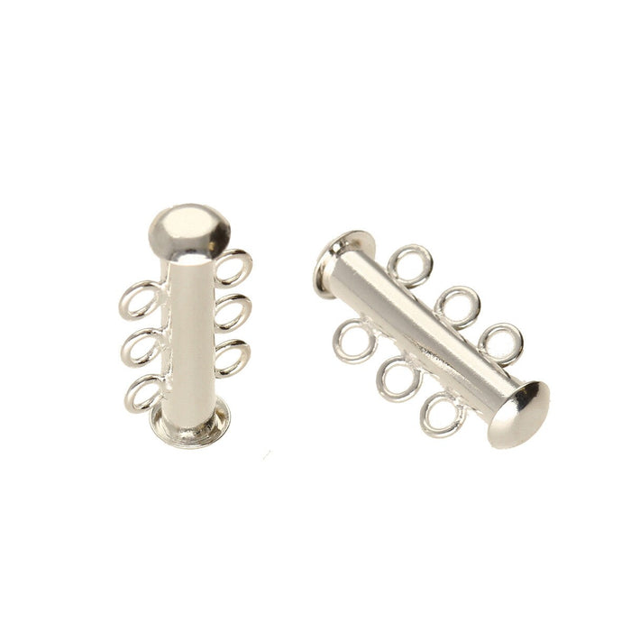 22mm 3 Ring Magnetic Slide Tube Clasp - Silver Plated - 4 Pack