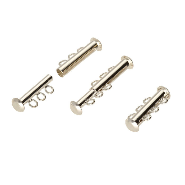 22mm 3 Ring Magnetic Slide Tube Clasp - Silver Plated - 4 Pack