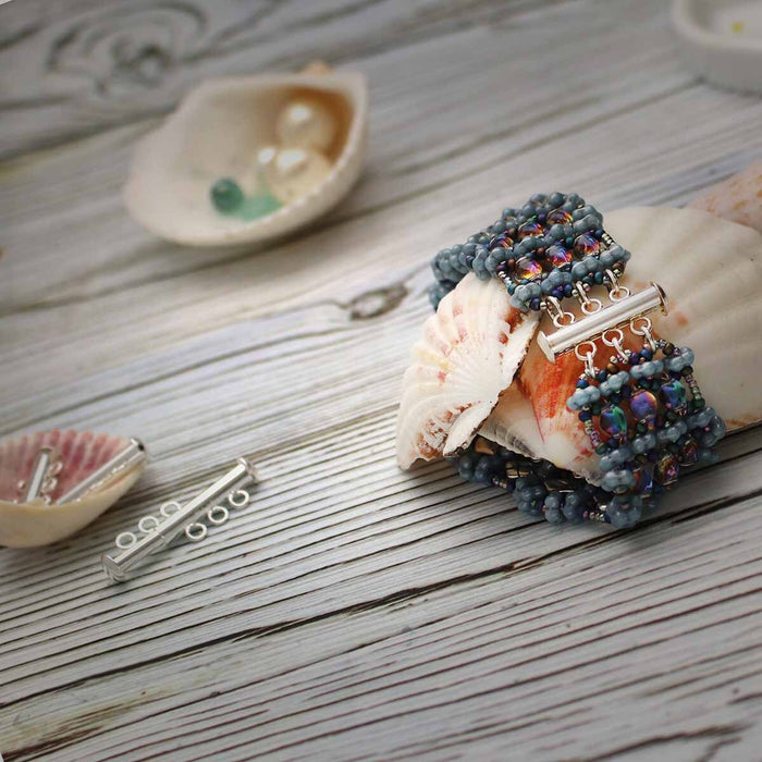 22mm 3 Ring Magnetic Slide Tube Clasp - Silver Plated - 4 Pack