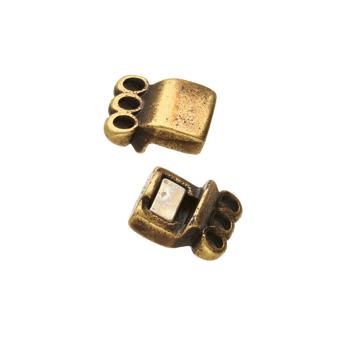 13.7x8.6mm 3 Ring Rectangle Magnetic Clasp - Antique Brass Plated - 4 Pack