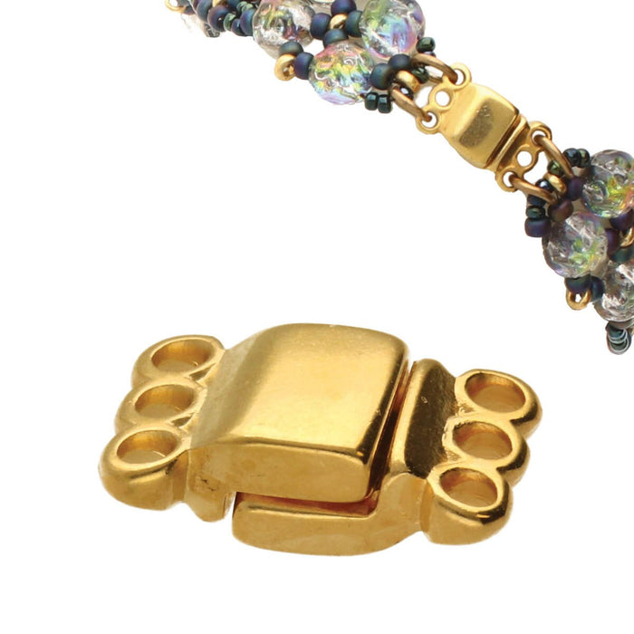 13.7x8.6mm 3 Ring Rectangle Magnetic Clasp - Gold Plated Plated - 4 Pack