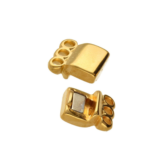 13.7x8.6mm 3 Ring Rectangle Magnetic Clasp - Gold Plated Plated - 4 Pack