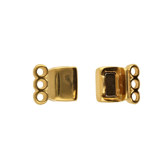 13.7x8.6mm 3 Ring Rectangle Magnetic Clasp - Gold Plated Plated - 4 Pack