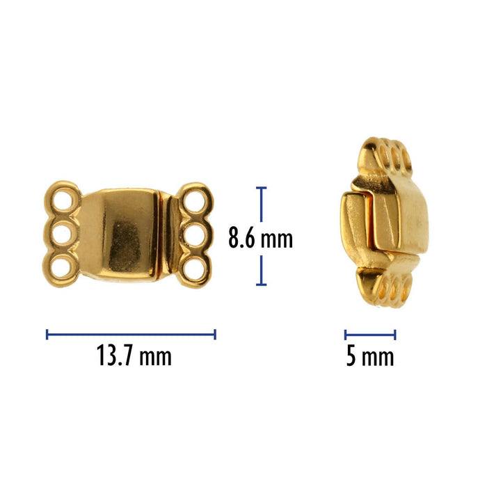 13.7x8.6mm 3 Ring Rectangle Magnetic Clasp - Gold Plated Plated - 4 Pack