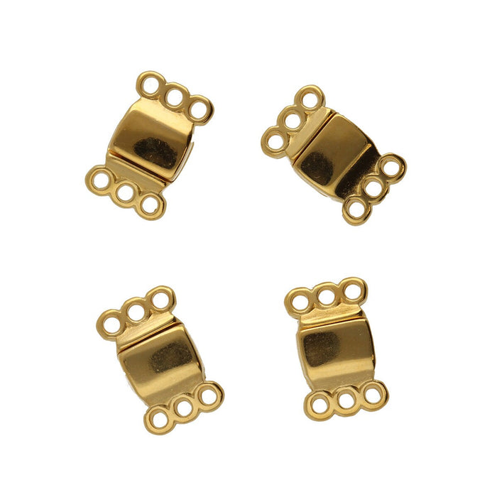 13.7x8.6mm 3 Ring Rectangle Magnetic Clasp - Gold Plated Plated - 4 Pack