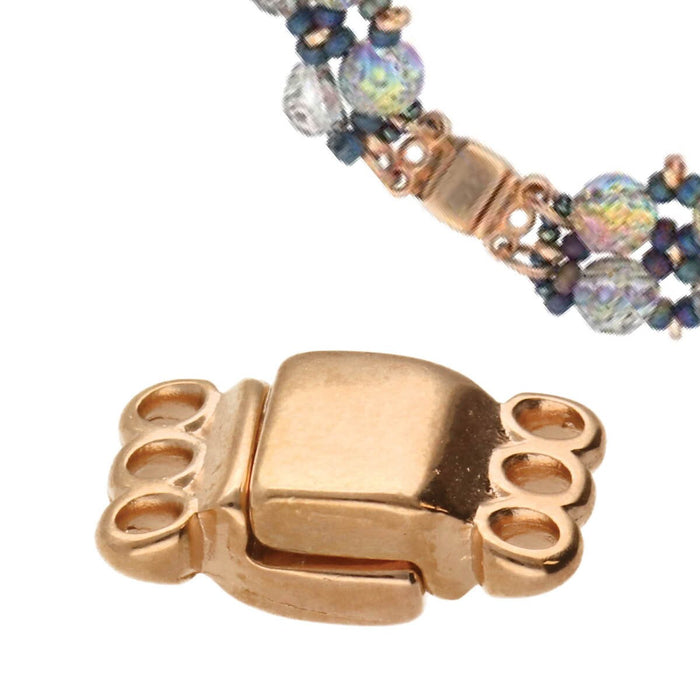 13.7x8.6mm 3 Ring Rectangle Magnetic Clasp - Rose Gold Plated - 4 Pack