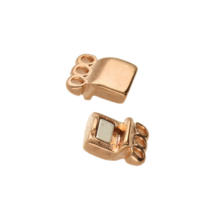 13.7x8.6mm 3 Ring Rectangle Magnetic Clasp - Rose Gold Plated - 4 Pack