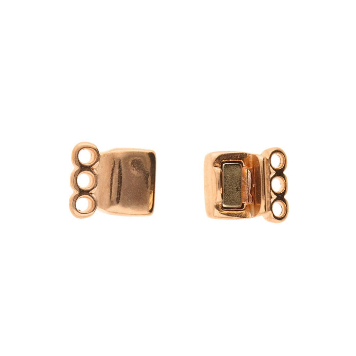 13.7x8.6mm 3 Ring Rectangle Magnetic Clasp - Rose Gold Plated - 4 Pack