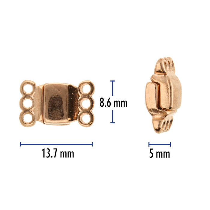 13.7x8.6mm 3 Ring Rectangle Magnetic Clasp - Rose Gold Plated - 4 Pack