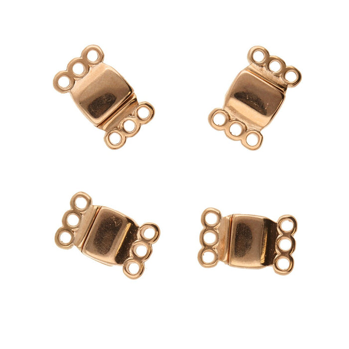 13.7x8.6mm 3 Ring Rectangle Magnetic Clasp - Rose Gold Plated - 4 Pack