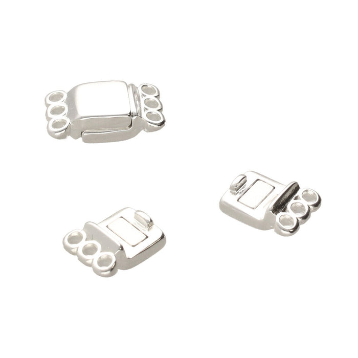 13.7x8.6mm 3 Ring Rectangle Magnetic Clasp - Silver Plated - 4 Pack