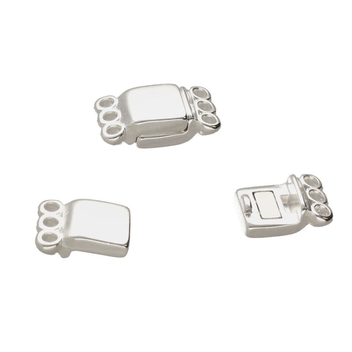 13.7x8.6mm 3 Ring Rectangle Magnetic Clasp - Silver Plated - 4 Pack
