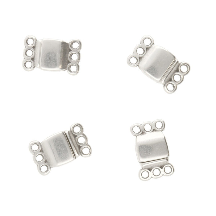 13.7x8.6mm 3 Ring Rectangle Magnetic Clasp - Silver Plated - 4 Pack