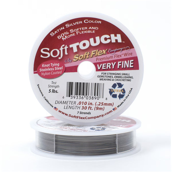 Soft Touch VERY FINE Gauge 0.010 Inch Diameter Beading Wire - 30 Feet - Satin Silver