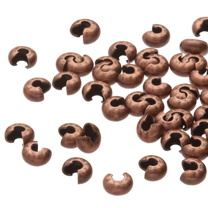 Crimp Bead Cover 3mm - 144 pcs - Antique Copper Plated Base Metal