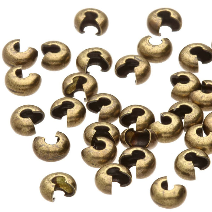 Crimp Bead Cover 3mm - 144 pcs - Antique Brass Plated Base Metal