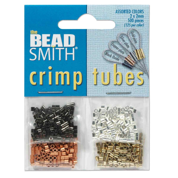 Crimp Tube 2mm Assortment Pack - 500 pcs - Black Oxide/Copper Plate/Silver Plate/Gold Plate