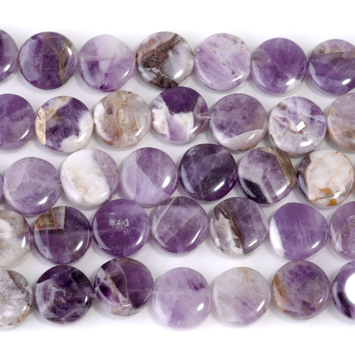 Dog Teeth Amethyst 12mm Coin Bead - 15-16 Inch - DSL