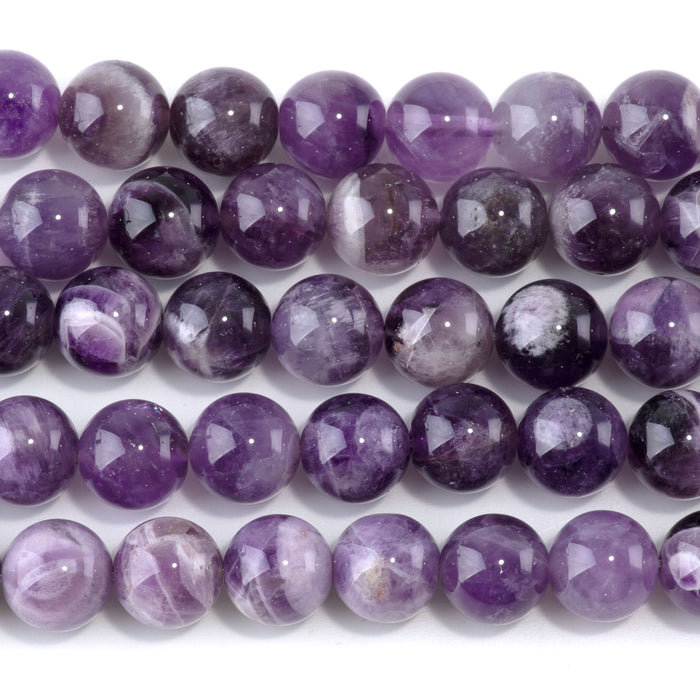 Dog Teeth Amethyst 12mm Round - 8-Inch