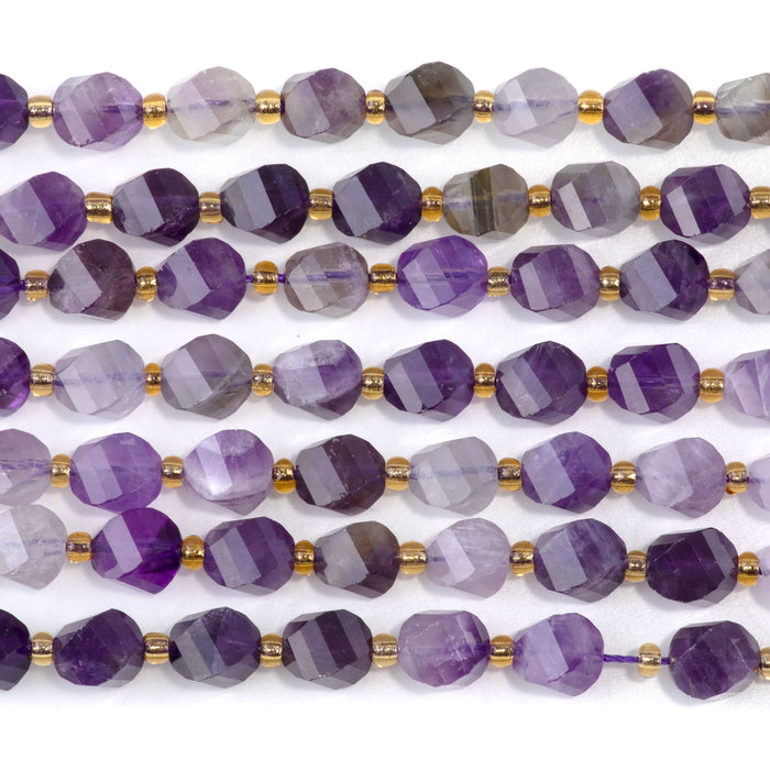 Dog Teeth Amethyst 7x8mm Faceted Swirl Oval - 15-16 Inch