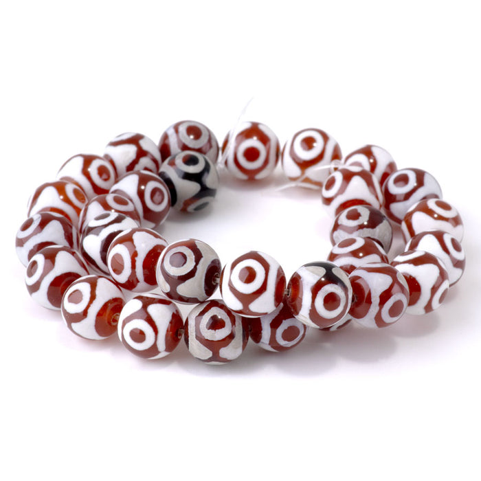 DZI Three Eye Agate 10mm Round Red - 10 Inch