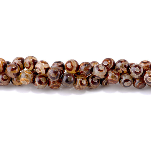 This is a Dakota Stones 10mm DZI Eye Agate Brown Gemstone strand with round beads in 15-16 inch strand.