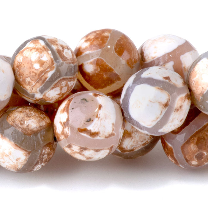 DZI Turtle Agate 10mm Faceted Round Brown White - 15-16 Inch