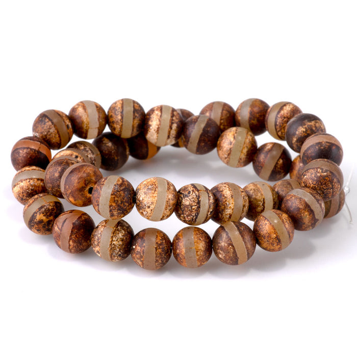 DZI Line Agate 10mm Round Brown- 15-16 Inch