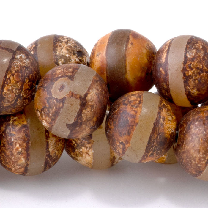 DZI Line Agate 10mm Round Brown- 15-16 Inch