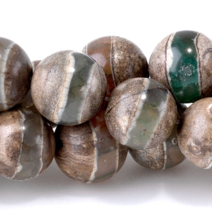 DZI Line Agate 10mm Round Green - 15-16 Inch