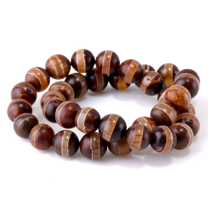 DZI Line Agate 10mm Round Red Brown - 15-16 Inch