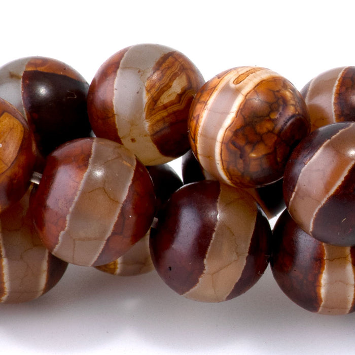 DZI Line Agate 10mm Round Red Brown - 15-16 Inch