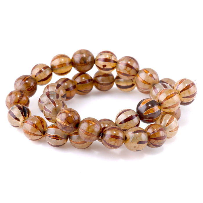 DZI Watermelon Agate 10mm Round Brown - 15-16 Inch