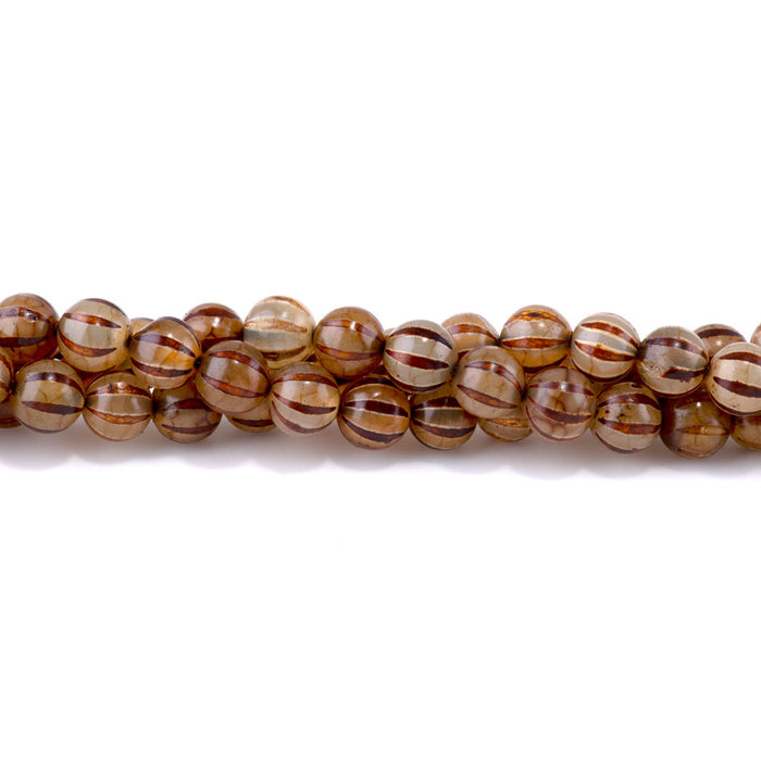 DZI Watermelon Agate 10mm Round Brown - 15-16 Inch