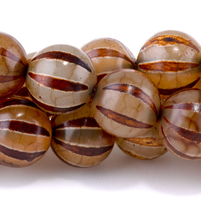 DZI Watermelon Agate 10mm Round Brown - 15-16 Inch