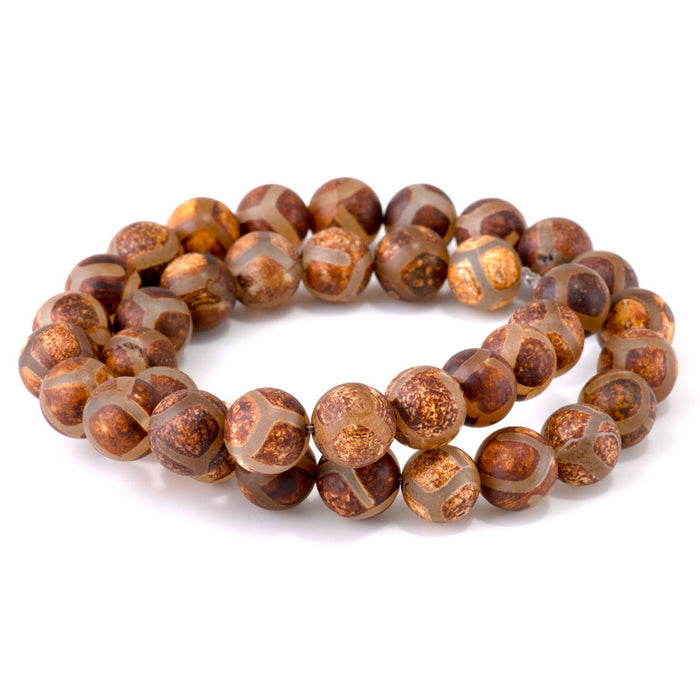 DZI Turtle Agate 10mm Round Brown - 15-16 Inch