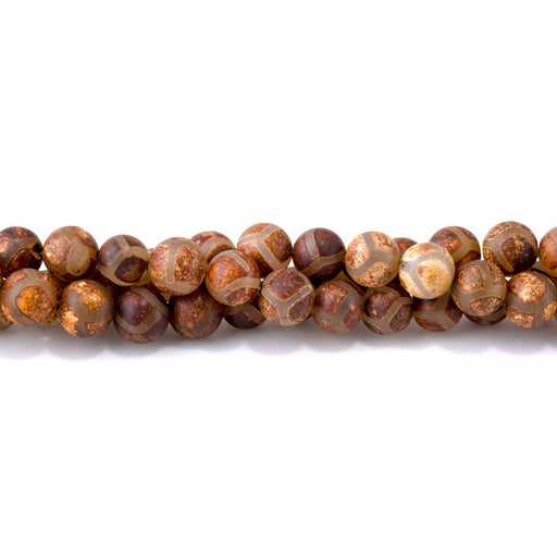 This is a Dakota Stones 10mm DZI Turtle Agate Brown Gemstone strand with round beads in 15-16 inch strand.