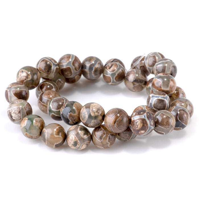 DZI Turtle Agate 10mm Round Green - 15-16 Inch