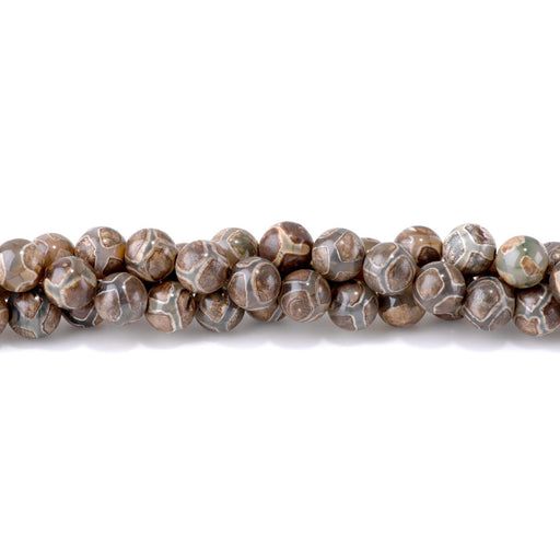 This is a Dakota Stones 10mm DZI Turtle Agate Green Gemstone strand with round beads in 15-16 inch strand.