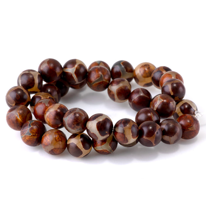 DZI Turtle Agate 10mm Round Red Brown - 15-16 Inch