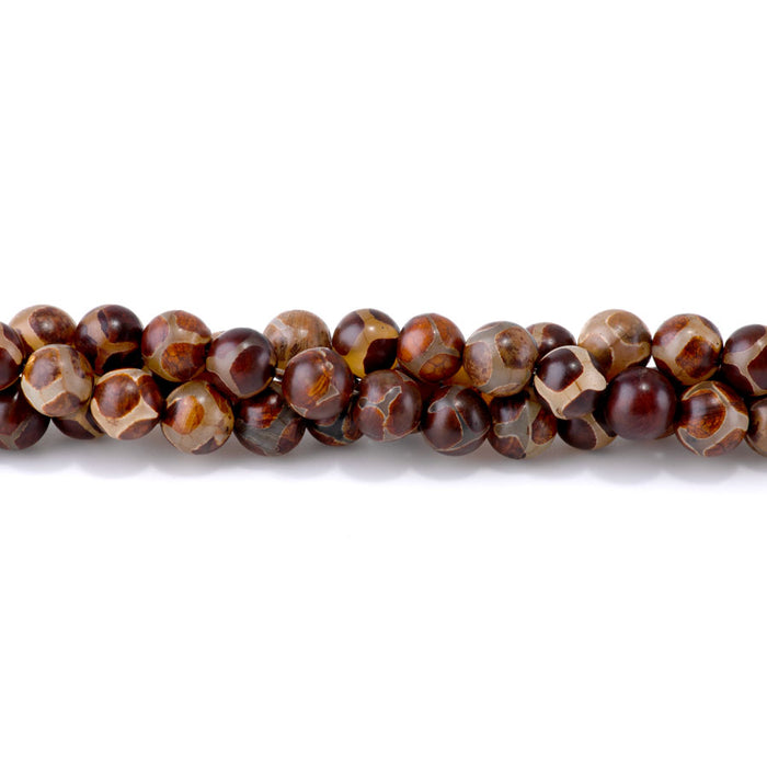 DZI Turtle Agate 10mm Round Red Brown - 15-16 Inch