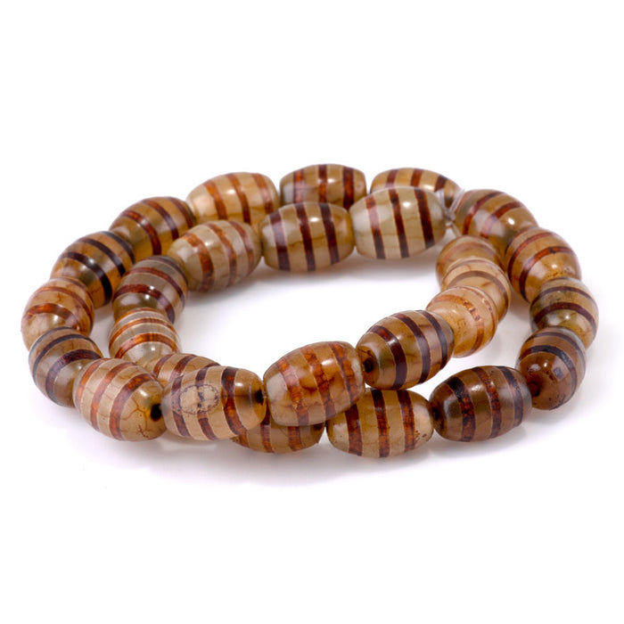 DZI Agate 10x14mm Barrel Brown Line - 15-16 Inch