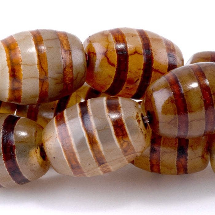 DZI Agate 10x14mm Barrel Brown Line - 15-16 Inch