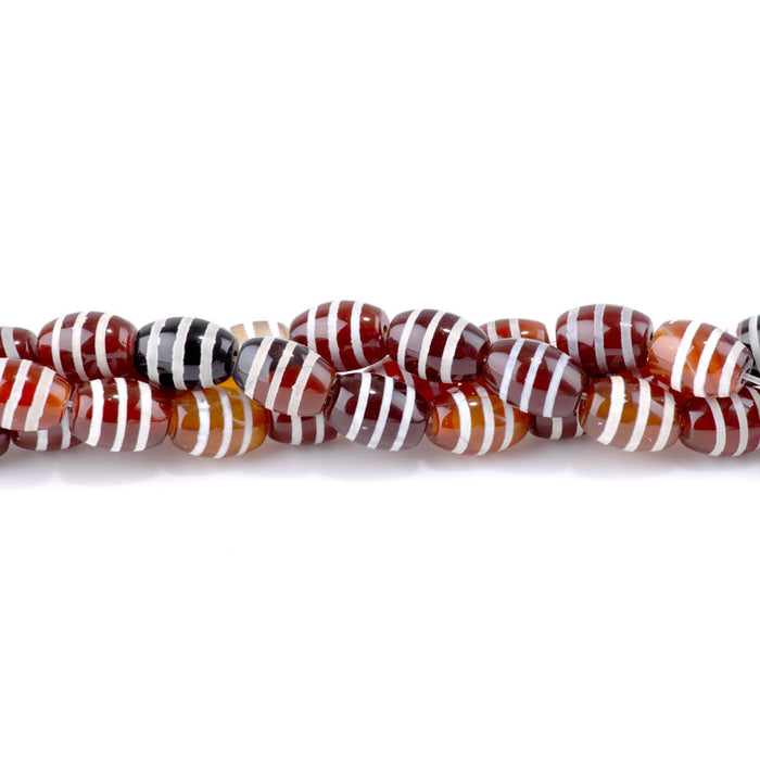 DZI Agate 10x14mm Barrel Red Line - 14-15 Inch