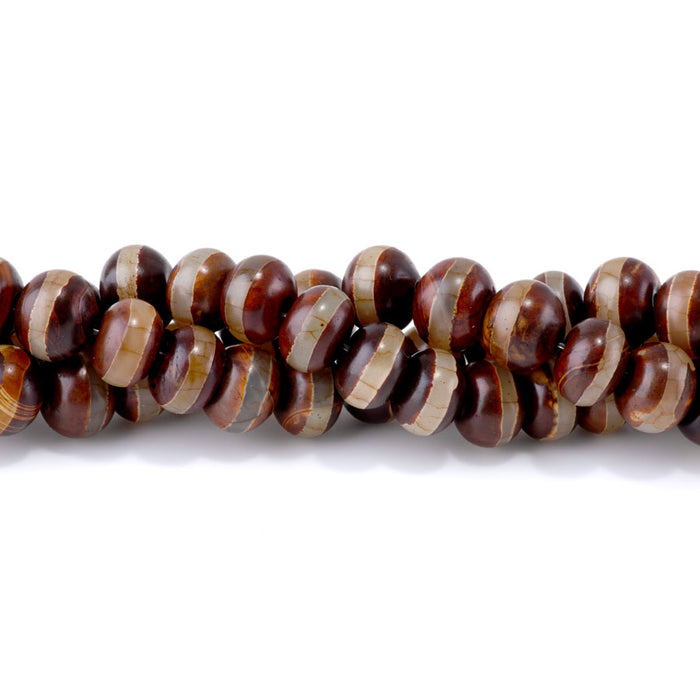 DZI Agate 10x14mm Rondelle Brown Line - 12-14 Inch